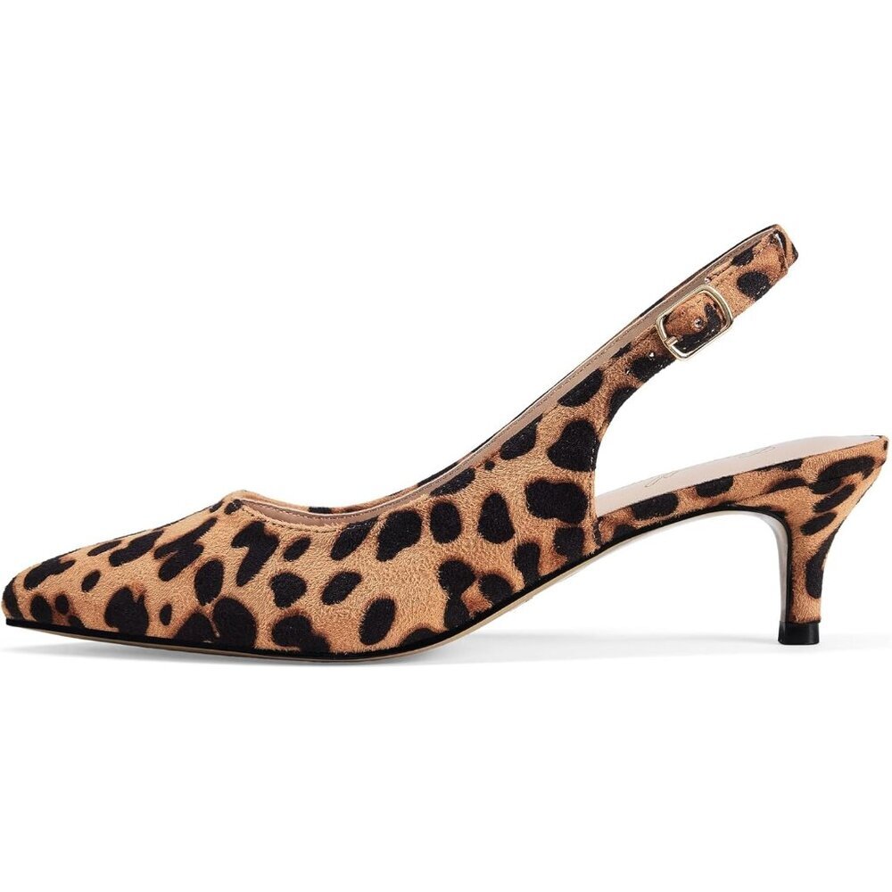 〽️Womens Leopard Slingback Kitten Heels Pointed Toe Elegant Wedding Dress Pumps